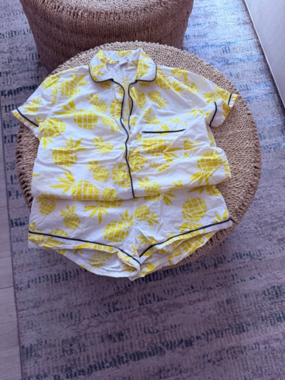 J. Crew Women’s 100% Cotton Yellow & White Pineapple Pajama Set, XS